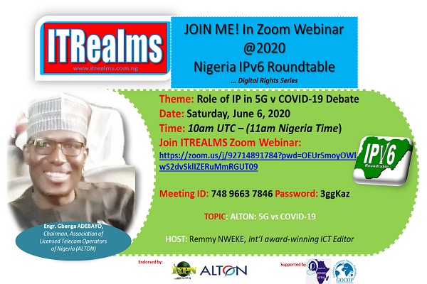 ITREALMS 2020 Webinar Series: Adebayo to Demystify 5G v COVID-19
