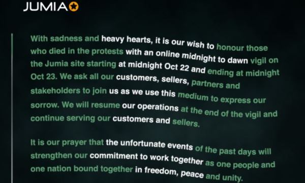 Jumia Nigeria Shuts Down Site to Mourn Victims of Protests in Nigeria