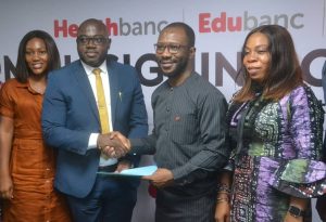 L-R: Dr. Maame Fuwaa Antwi-Gyamfi, Director, Credit Cafe Africa; Mr. Louis Gyimah, Founder, Chief Executive Officer, Credit Cafe Africa; Mr. Obinna Ukachukwu, Divisional Head, Business Growth and Partnerships, Sterling Bank Plc and Mrs. Ibironke Akinmade, Group Head, Health Finance, Sterling Bank Plc at MoU signing ceremony in Lagos recently.
