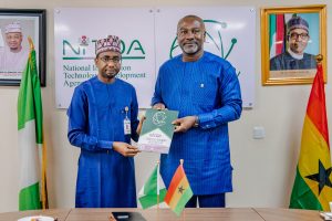 Kashifu Inuwa, DG, NITDA, and Richard Okyere Fuso, DG, NITA, Ghana, during the working visit to NITDA yesterday