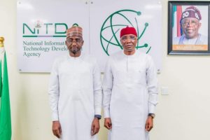 L-R: Kashifu Inuwa, Director-General, National Information Technology Development Agency and Dr. Iliyasu Gashinbak, CIFCFIN’s President, at NITDA Corporate Headquarters, Abuja during a courtesy call.