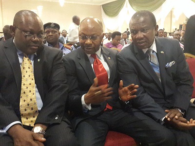 (L-r): Dr. Chris Onyemenam, director-general, National Identity Management Commission (NIMC), Linus Awete, permanent secretary, General Services in the office of the SGF and Mazi Sam Ohuabunwa, national president, Nigerian-American Chamber of Commerce (NACC), during a-day Business Forum organised by NIMC and NACC in Lagos on Monday.