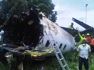 Rescue workers at the scene of the plane crash