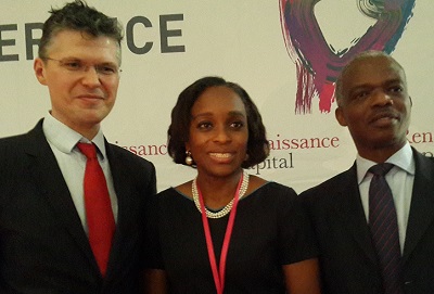 (L-r): Charles Robertson, global chief economist, Renaissance Capital, (Mrs) Omobola Johnson, minister of Communications Technology and Doyin Salami, member of Monetary Policy Committee, Central Bank of Nigeria (CBN), during the opening of 5th Annual Pan-Africa Investor Conference in Lagos, on Monday.