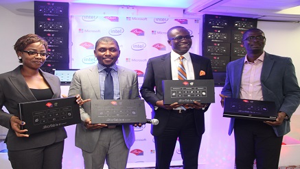 left: Managing Director and Chief Executive Officer of Brain Integrated Systems Limited (BISL), Mrs. Olaide Balogun; General Manager, Microsoft Nigeria, Kabelo Makwane; Chairman, BISL, Mr.Tunji Balogun and Country Manager, Intel, Olubunmi Ekundare at the launch of the BrainTab iw10 at Ibis Hotel, Lagos.