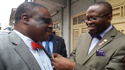 (L-r): Bamidele Balogun, District governor 2014-2015 received by Michael Umo, best class President 2014-2015 during his visit to Rotary Club of Mushin-Metro, District 9110, Nigeria...on Thursday.