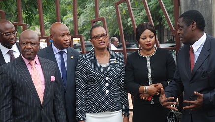 (L-r): Bamikole Oladekun, group head, West, Commercial Banking, First Bank, Chris Erewele, executive director, Broadbased Communications Ltd, Jide Adeola, group head Lagos, Commercial Banking, First Bank, Mrs Cecelia Majekodunmi, group executive, Commercial Banking, First Bank, Markie Idowu, GM, directorate head, Technology and Service Channels, Skye Bank and Prince Henry Ise-Okojie, managing director and chief executive officer, Broadbased Communications Ltd.