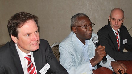 (L-r): Dr. Heinz-Jürgen Bertram, chief executive officer of Symrise Group, Henry Olujimi Boyo, managing director of Allied Technol Systems Limited, Bernhard Kott, head of Corporate Communication of Symrise, at the Nigeria office opening in Lagosn on Wednesday.