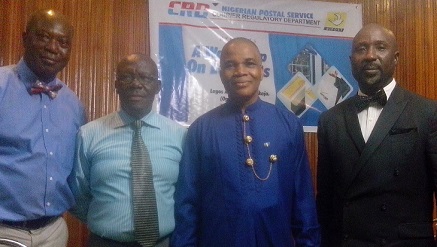 (L-) Toyin Olufade, ex-president, of ANCO & MD of Swift Courier, Fidel Anyanna, a logistics consultant, Dr. Simon Emeje, senior assistant postmaster general of the Federation and head of CRD and Siyanbola Oladapo, president of ANCO and MD of Bowill Errands Limited, during a workshop on Warehousing In Logistics, organized by CRD in Lagos.