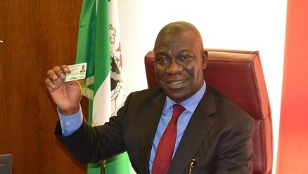 Senator Ike Ekweremadu, deputy president of the Senate after he was issued with his e-ID card by NIMC recently.