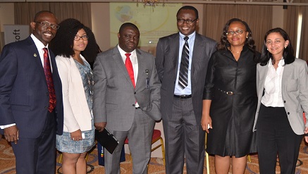 L-R  Prof Lanre Fagbohun, director, Research, NIALS, Mrs. Helen Anatogu, corporate counsel, Microsoft Nigeria, Gbenga Arolasafe, coordinator, Information & Communications, TETFUND, Prof. Deji Adekunle, director-general, NIALS, Mrs. Ijeoma Abazie, head, Corporate Affairs, Microsoft Nigeria, Ms. Heba Ramzy, Director, Corporate Affairs, Microsoft, MEA.