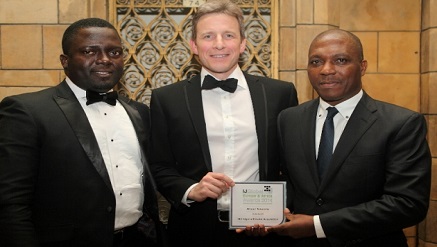 – Seun Oshitade, Head, Strategy & Business Development, Etisalat Nigeria, Philip Rhys, Group Chief Commercial Officer, IHS Africa and Vincent Eromosele, Head, Legal Services, Etisalat Nigeria at the IJGlobal (Euromoney) Europe & Africa Awards 2014 where the Etisalat/IHS Tower sale and Leaseback was named ‘Africa Deal of the Year’ in London