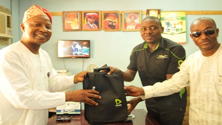 L-R – Director  Student Affairs, Moshood Abiola Polytechnic (MAPOLY), Abeokuta, Prince Tewogboye Olatunde; Analyst, Youth Segment, Etisalat Nigeria, Michael Nwoseh and Associate Lecturer, Mechanical Engineering, MAPOLY,Engineer Wale Yusuf  during a courtesy visit by staff of Etisalat Nigeria to the Rector’s office Moshood Abiola Polytechnic, Abeokuta