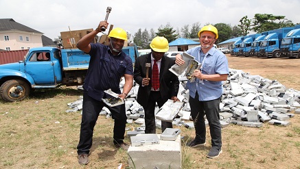 (L-r): Martin Mabutho, general manager, Marketing MultiChoice Nigeria, Chris Nkwocha, director / zonal manager, Nigeria Copyright Commission and Kurt Otto, chief operating officer, MultiChoice Nigeria during the MultiChoice anti-piracy non-secure decoder crushing held at MultiChoice Office Ikeja GRA, Lagos on Tuesday.