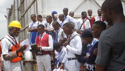 Secondary school students in Owerri on a tour of a waste water treatment plant at Nigerian Bottling Company as part of the activities to mark the 2015 WWD.