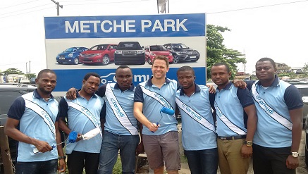 ‎Christian Keller, country managing director of ‎Carmudi.com‎ flanked by other staff during a canvass on United Berger Motors at the weekend.