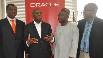 (L-R): Austin Okere, Founder and Group CEO, CWG Plc; Adebayo Sanni, Country Managing Director, Oracle; Abdulahmed O. Mustapha, DG, Lagos State Financial Systems Management Bureau and Toju Onaiwu, Director, Software, Edo State ICT Agency  during an official visit to Oracle in Lagos recently.