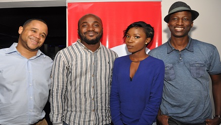 (L-r): Sam Onyemelukwe, managing director Trace, Omotayo Otitoju 1st runner-up Airtel Trace Music Star Nigeria, Jitey Peters, winner Trace Music Star Nigeria and 1st runner-up Airtel Trace Music Star Grand Finale and Segun Aderinokun, head Youth Segment, Airtel Nigeria, during the Airtel Trace Music Star Grand Finale Viewing Party at the Vapors, on Saturday.