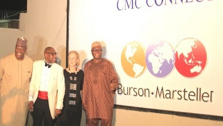 (L-r): John Momoh, chairman, Channels Incorporated and Special Guest of Honor, Yomi Badejo-Okusanya, CEO of CMC Connect Burson-Marsteller, Nigeria, Mrs. Robyn de Villiers, chairman/CEO Burson-Marsteller, Africa, and Akin Opeodu, board chairman, CMC Connect Limited, at the unveiling of the new brand identity of CMC Connect Burson-Marsteller, at the Bridge House, corporate headquarters of CMC Connect in GRA, Ikeja, Lagos recently.