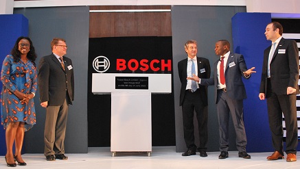 (L-r): Jennifer Anoyika, chief operating officer, Nigerian-German Business Association, Uwe Raschke, member of the Board of Management Robert Bosch GmbH, Joerg Steckhan, deputy Consul General Consulate General of the Federal Republic of Germany, Ghislain Noumbessy, general manager, Robert Bosch Nigeria, and Dr Markus Thill, president Region Africa Robert Bosch, at the opening ceremony of the Bosch Nigeria office in Lagos.