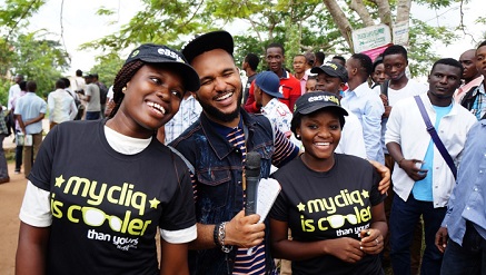 Students of University of Calabar during the Etisalat Easycliq Drone activation in their school.