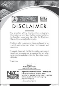 Beware of Fake Employment Letters in Circulation- NCC