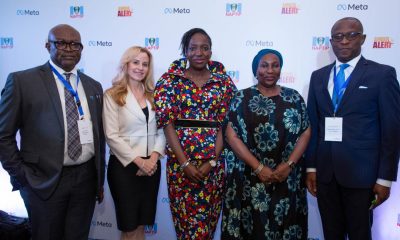 L-R: Josiah Emerole, Director Public Enlightenment, National Agency for the Prohibition of Trafficking in Persons ( NAPTIP); Emily Vacher, Director, Trust & Safety, Meta; Dr. Fatima Waziri-Azi, Director General, NAPTIP; Adaora Ikenze, Head of Public Policy for Anglophone West Africa, Meta; Laolu Akande, Senior Special Assistant on Media and Publicity to the Vice President of Nigeria during the official launch of AMBER Alert on Facebook and Instagram in Nigeria by Meta in partnership with NAPTIP at Transcorp Hilton hotel, Abuja on Wednesday, 28th September 2022.