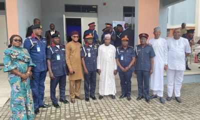 L-R: Nnena Ukoha, Head, Corporate Communication, Nigerian Communucations Commission (NCC); Eweka Okoro, Lagos State Commandant, Nigerian Security and Civil Defence Corps (NSCDC); Adamu Kambra, Commandant, National Headquarters, Abuja, NSCDC; Ephraim Nwokonneya, Director, Compliance Monitoring and Enforcement, NCC; Agboola Sunday, Osun State Commandant, NSCDC; Mohammed Babajika, Director, Licensing and Authorisation, NCC; Ajibola Niyi, Ogun State Commandant, NSCDC; Femi Ete, Oyo State Deputy Commandant, NSCDC; Salisu Abdu, Head, Enforcememt, NCC, and Yomi Arowosafe, Lagos Zonal Controller, NCC, during a one-day workshop organised for the South West leadership of the NSCDC in Lagos recently.