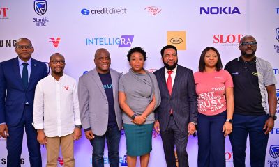 L-R: Olu Delano, ED, Consumer High Net Worth Clients, Stanbic IBTC Bank; Gbenga Omolokun, MD, VFD Bank; Tayo Ogundipe, CEO, Intelligra Group; Adia Sowho, Chief Marketing Officer, MTN Nigeria; Nnamdi Ezeigbo, Founder/CEO, Slot Systems; Faith Ojeiku, Head of Integrated Channels, CreditDirect; and Clement Nwankwo, Senior Manager, Devices, MTN Nigeria at the launch of the MTN Device Financing partnership, which held at the MTN Nigeria Head Office on October 12, 2022.