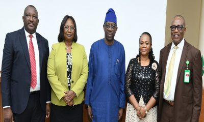 L-R: Banji Ojo, Head, Consumer Policy Development and Monitoring, Nigerian communications Commission (NCC); Olayemi Ajayi, Director, Legal Services, National Lottery Regulatory Commission (NLRC); Adeleke Adewolu, Executive Commissioner, Stakeholder Management, NCC; Chizua Whyte, Head, Operator Relation and Correspondence, NCC and Obi Iregbu, Deputy Director, Licensing and Regulatory Services, NLRC, at the inauguration of a joint-committee to review existing Memorandum of Understating (MoU) between the two agencies in Abuja recently (September 29, 2022).