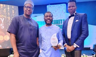 L-r: Mr. Remi Afon, CSEAN Board Chairman; Dr. Obadare Peter Adewale, the Co-Founder and the Chief Visionary officer (CVO) of Digital Encode Limited and the first recipient of Cyber Security Experts Association of Nigeria (CSEAN’s) ‘Outstanding Individual of the Year Award’, and Mr. Ade Shoyinka CSEAN President, during the award ceremony in Lagos recently.