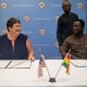 U.S Ambassador to Ghana, Virginia E. Palmer and Senior Vice President, Flyzipline, Daniel Marfo at the grant signing ceremony at the U.S. Embassy in Accra, recently