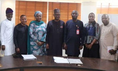 L-R: Dr. Omoniyi Ibietan, Head, Media Relations, Nigerian Communications Commission (NCC); Tunji Jimoh, Head, Administration, NCC; Hafsat Lawal, Head, Human Capital; Usman Malah, Director, Human Capital and Administration; Dr. Omale Amedu, Ag. Director General, National Blood Service Commission (NBSC); Dr. Adaeze Oreh, Head, Planning Research and Statistics, NBSC and Dr. Ayoola Abiodun, Deputy Director, Hospital Linkage Programme, NBSC during a courtesy visit by the blood commission to NCC in Abuja recently.