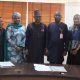 L-R: Dr. Omoniyi Ibietan, Head, Media Relations, Nigerian Communications Commission (NCC); Tunji Jimoh, Head, Administration, NCC; Hafsat Lawal, Head, Human Capital; Usman Malah, Director, Human Capital and Administration; Dr. Omale Amedu, Ag. Director General, National Blood Service Commission (NBSC); Dr. Adaeze Oreh, Head, Planning Research and Statistics, NBSC and Dr. Ayoola Abiodun, Deputy Director, Hospital Linkage Programme, NBSC during a courtesy visit by the blood commission to NCC in Abuja recently.