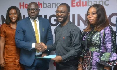 L-R: Dr. Maame Fuwaa Antwi-Gyamfi, Director, Credit Cafe Africa; Mr. Louis Gyimah, Founder, Chief Executive Officer, Credit Cafe Africa; Mr. Obinna Ukachukwu, Divisional Head, Business Growth and Partnerships, Sterling Bank Plc and Mrs. Ibironke Akinmade, Group Head, Health Finance, Sterling Bank Plc at MoU signing ceremony in Lagos recently.