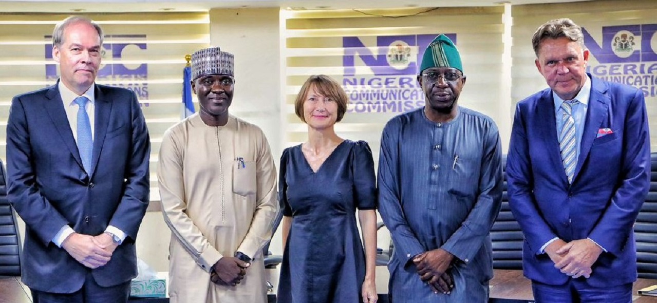 L-R: Finnish Deputy Minister for International Trade, Jarno Syrjala; Executive Vice Chairman/Chief Executive Officer, Nigerian Communications Commission (NCC), Dr. Aminu Maida; Finnish Ambassador to Nigeria, Leena Pylvanainen; Executive Commissioner, Stakeholder Management, NCC, Adeleke Adewolu, and Nokia Vice President for Sales, Middle East and Africa, Petri Moilanen, during the visit of a delegation from Finland to the Commission in Abuja recently.